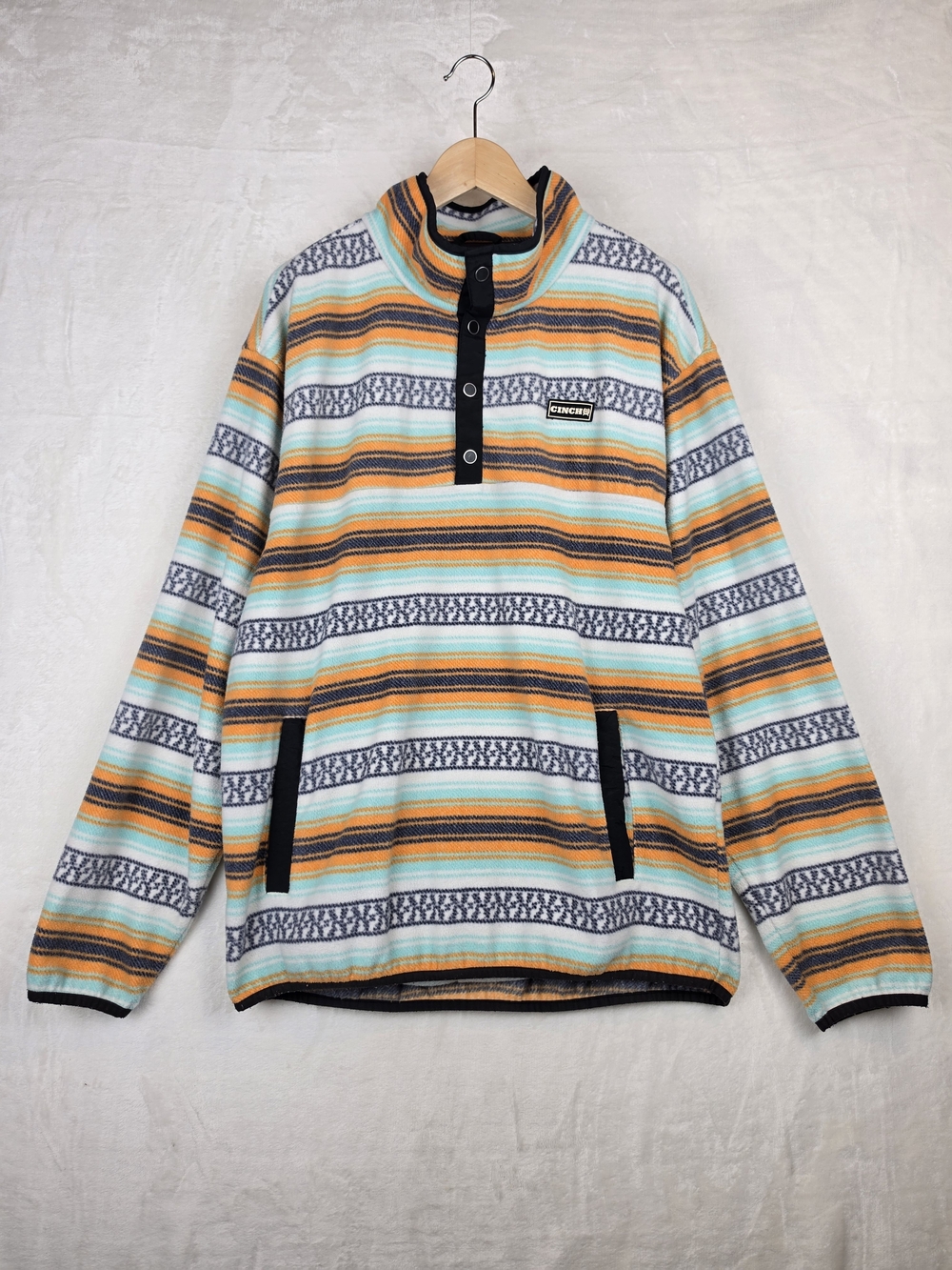 Cinch Fleece Pullover Mens L Aztec Stripe Snap Western Southwest Multicolor
